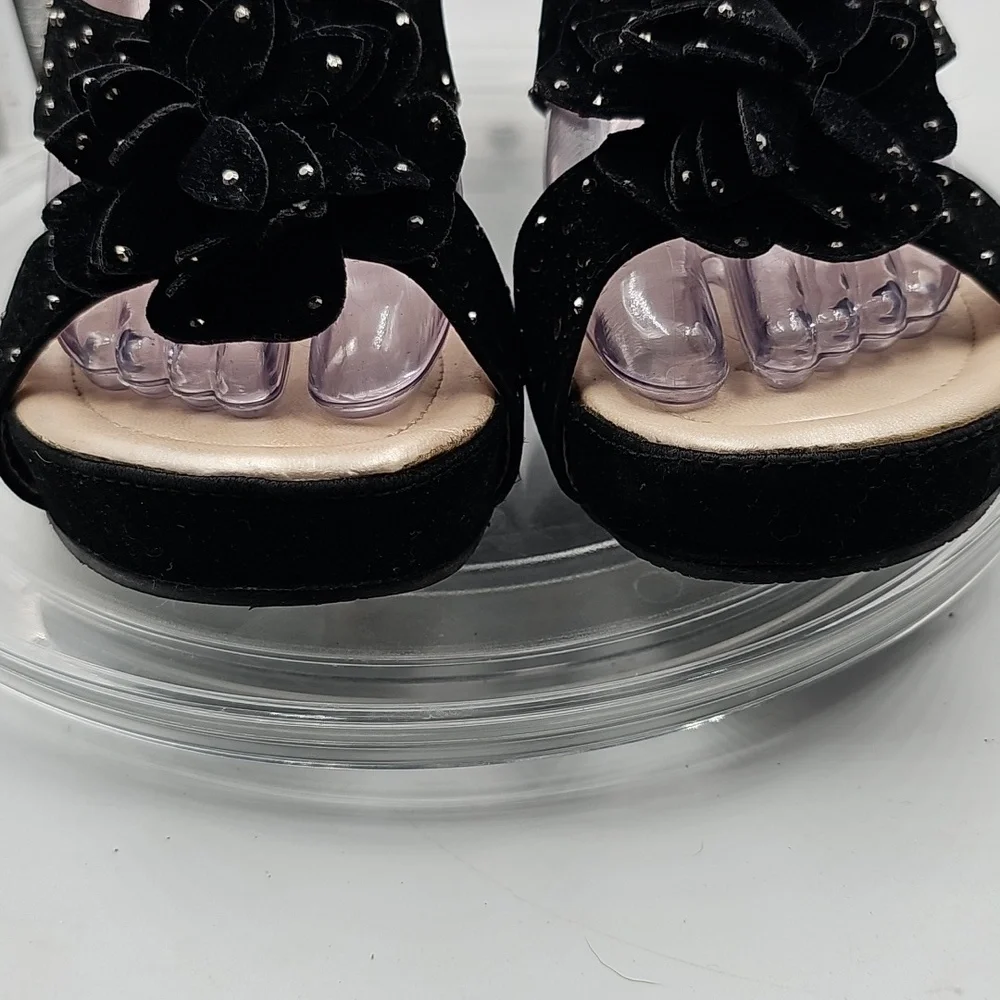 B Bolero silver Rhinestone embellished Black heel wedges. New and sparkly! 7.5